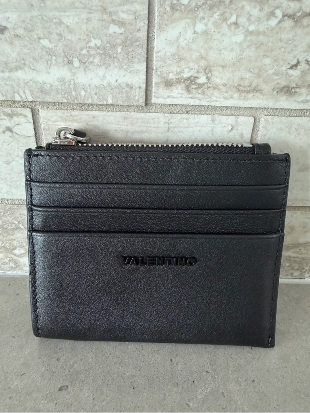 Valentino Black Leather Card Holder Wallet